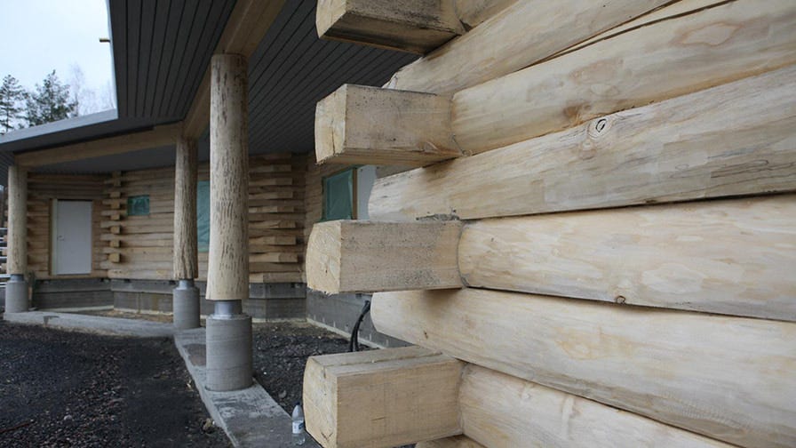 A log home made from aspen half beams